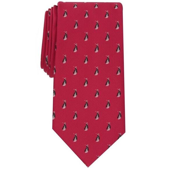Club Room Men's Red Penguin Printed Festive Classic Tie - Picture 1 of 2